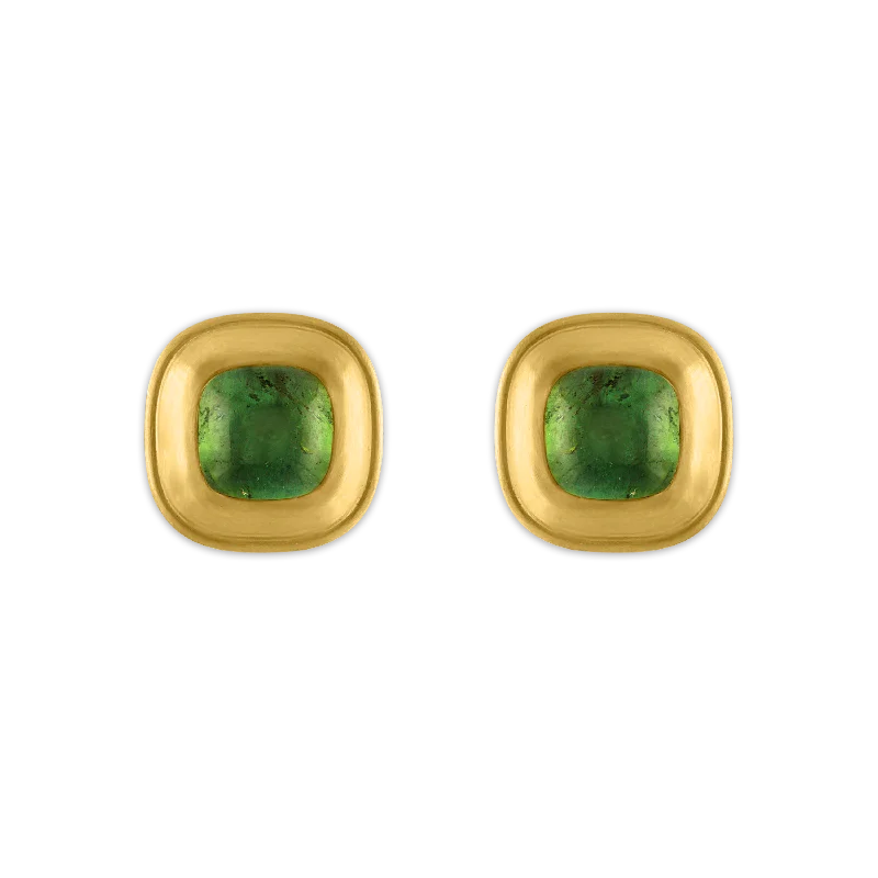 Ladies garnet stud earrings -Green Tourmaline Capsa Stud Earrings