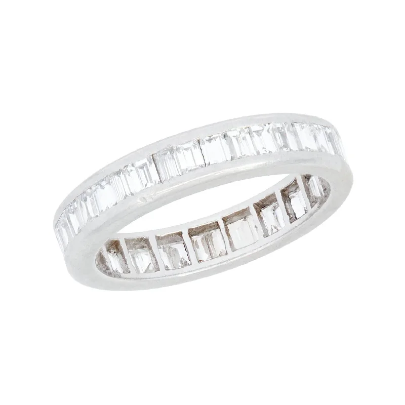 Ladies birthstone engagement rings -Art Deco Platinum Emerald Cut Diamond Eternity Band