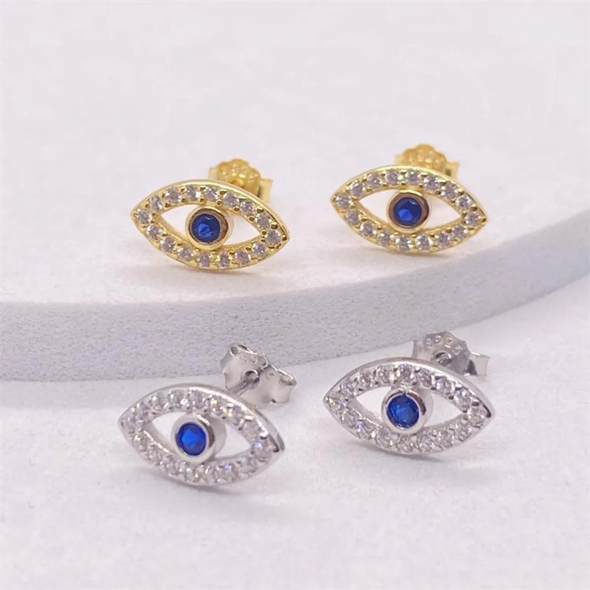 Delicate silver earrings for women -1 Pair Casual Lady Devil's Eye Inlay Sterling Silver Zircon Ear Studs