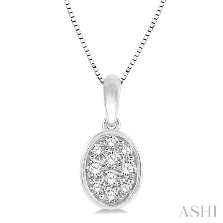 necklaces for bold fashion -1/3 Ctw Oval Shape Round Cut Diamond Cluster Pendant With Chain in 14K White Gold