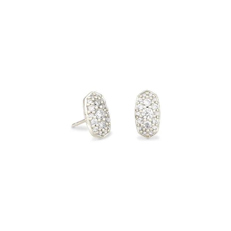 Ladies art deco earrings -Kendra Scott Silver Grayson Stud Earrings in White CZ