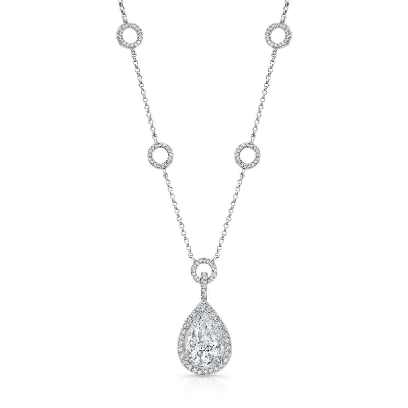 necklaces for holiday gift -Uneek Pear-Shaped Diamond Pendant Necklace with Milgrain-Lined Teardrop Halo and Round Pave Links