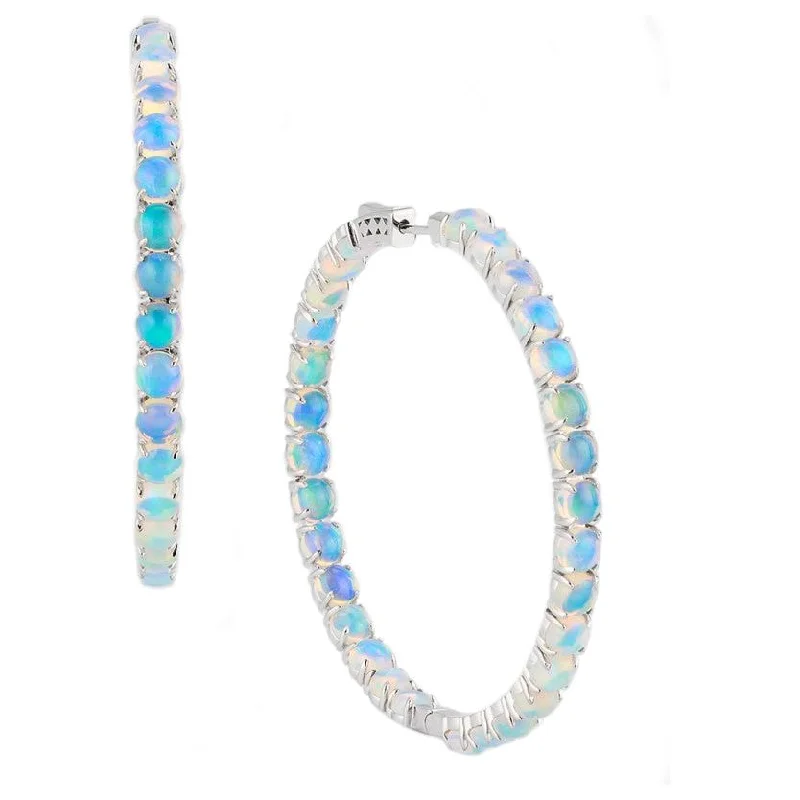 Classic pearl stud earrings for ladies -14K White Gold Opal Inside Out Hoops