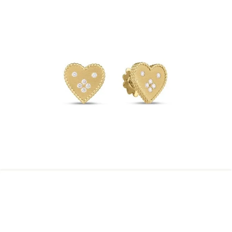 Bridal earrings for women -Roberto Coin 18K Yellow Gold Small Diamond Heart Studs