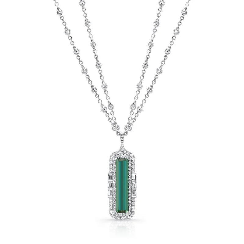 necklaces with black onyx -Uneek The Empress Emerald Cut Green Tourmaline Diamond Pendant