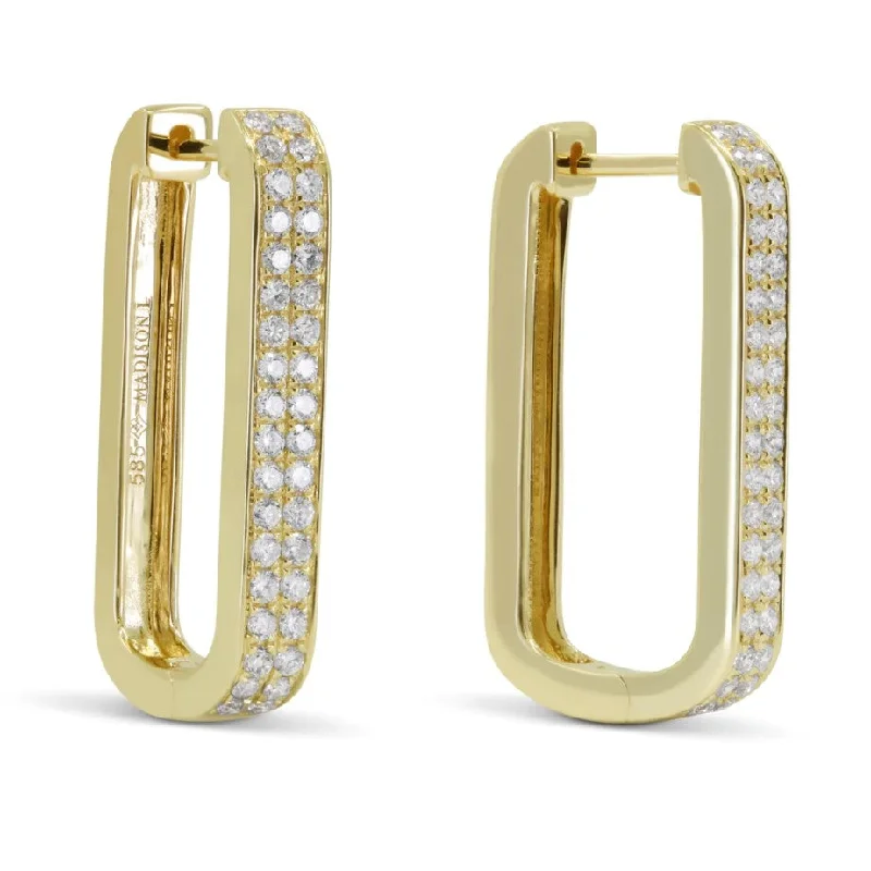 Ladies bold gold earrings -14K Yellow Gold Diamond Paperclip Huggie Hoops