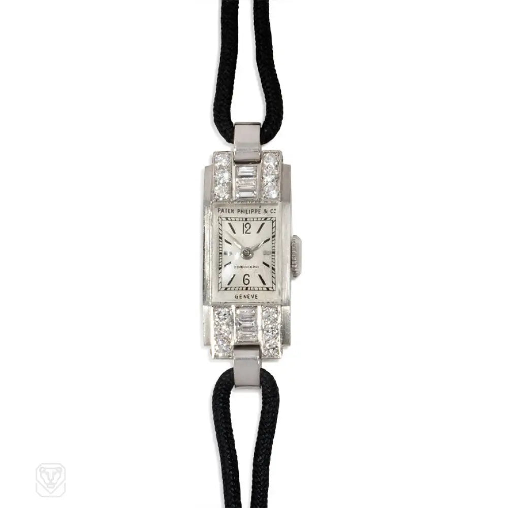 Unique diamond engagement rings for ladies -Patek Philippe Art Deco diamond and platinum watch