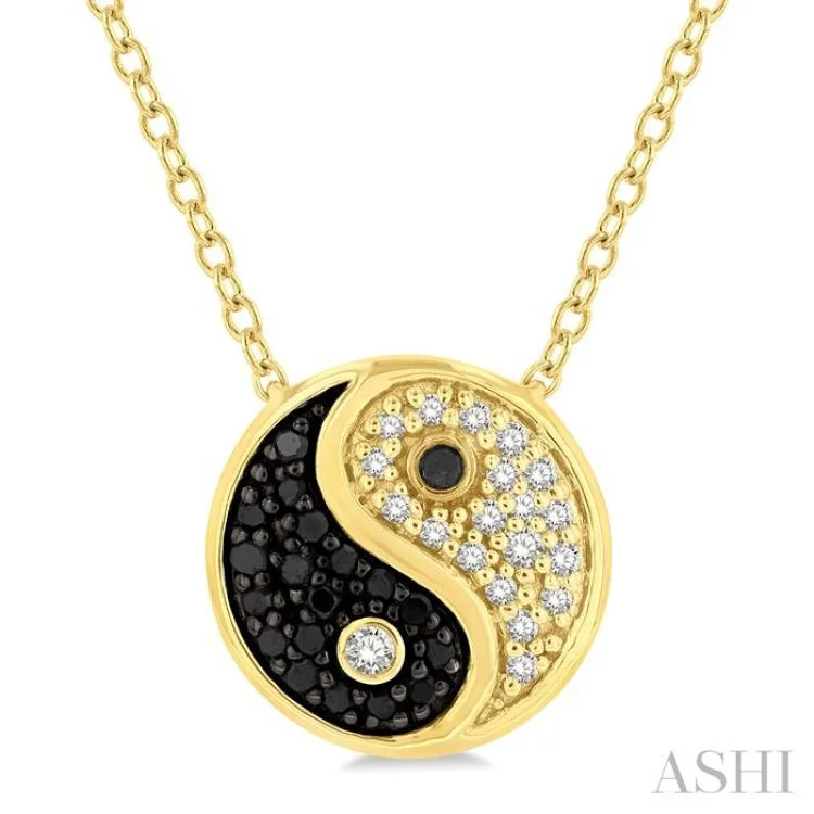 necklaces small pendant charm -1/6 Ctw Tao Yin Yang Petite White & Black Round Cut Diamond Fashion Pendant With Chain in 10K Yellow Gold