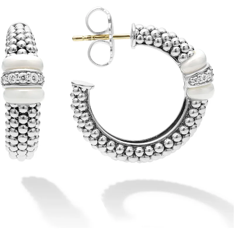 Elegant tassel earrings for women -Lagos Sterling Silver White Caviar Ceramic Diamond Hoop Earrings