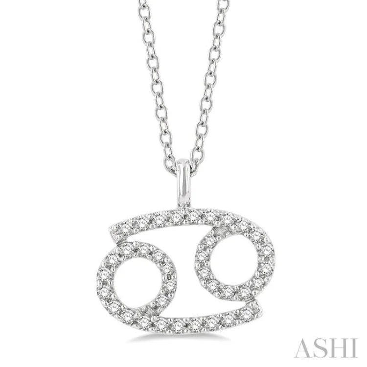 necklaces with evil eye -1/8 Ctw Cancer Round Cut Diamond Zodiac Pendant With Chain in 14K White Gold