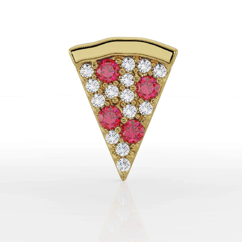 Elegant diamond earrings for women -Diamond and Garnet Pizza Piercing Stud End