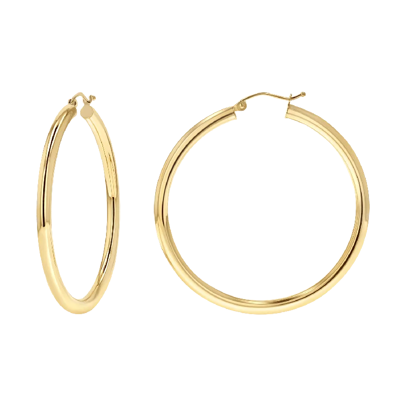 Chunky gold earrings for women -3mm Gold Tube Hoop Earrings