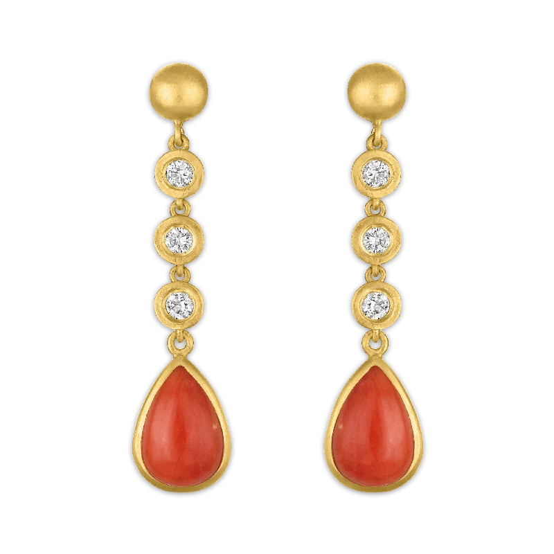 Long tassel earrings for ladies -Three Diamond and Antique Coral Chime Earrings