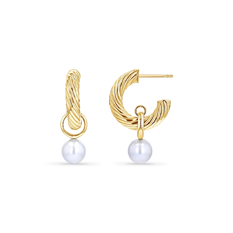 Ladies ruby stud earrings -Pearl Drop Charmed Twist Hoops