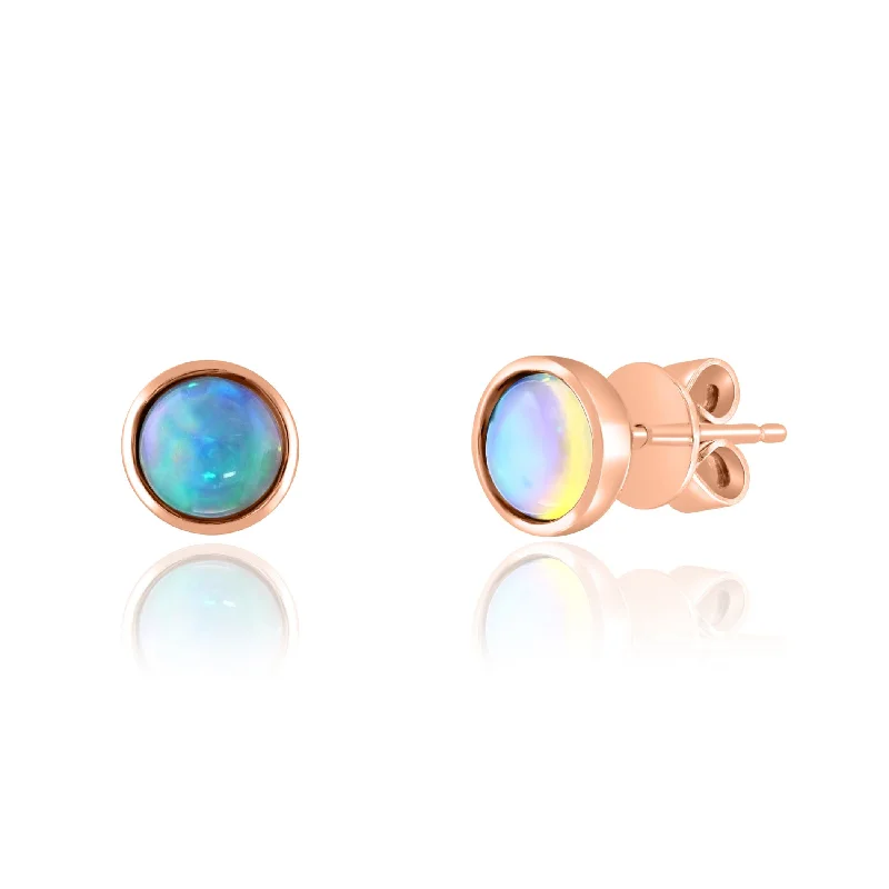 Floral design earrings for women -14K Gold Bezel Opal Studs