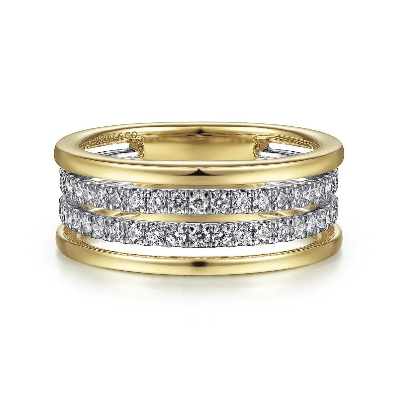 Statement engagement rings for ladies -14K White-Yellow Gold Diamond Easy Stackable Ring