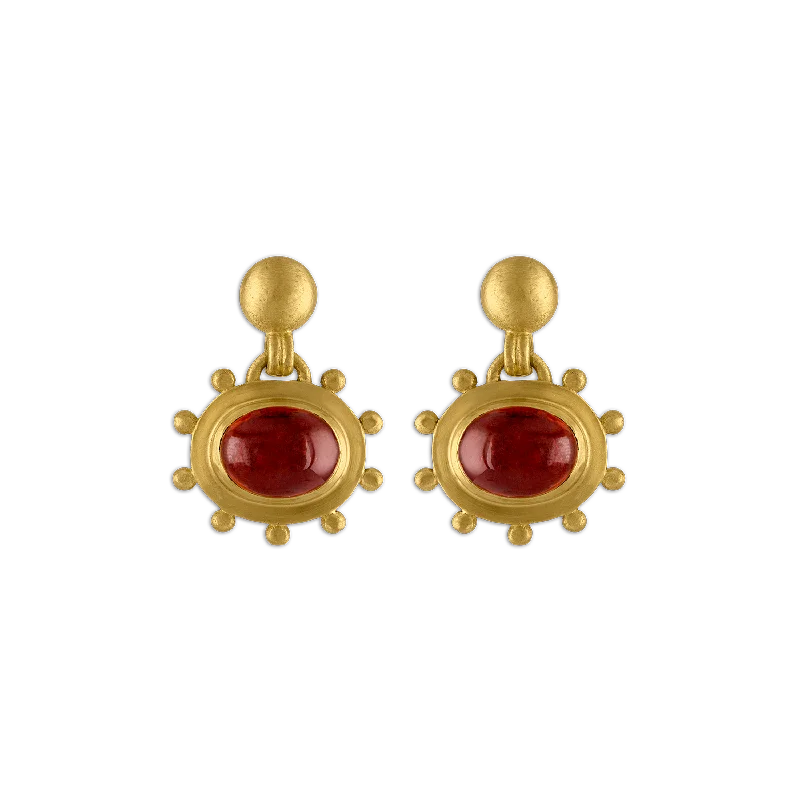 Ladies birthstone earrings -Large Garnet Granulated Bell Earrings