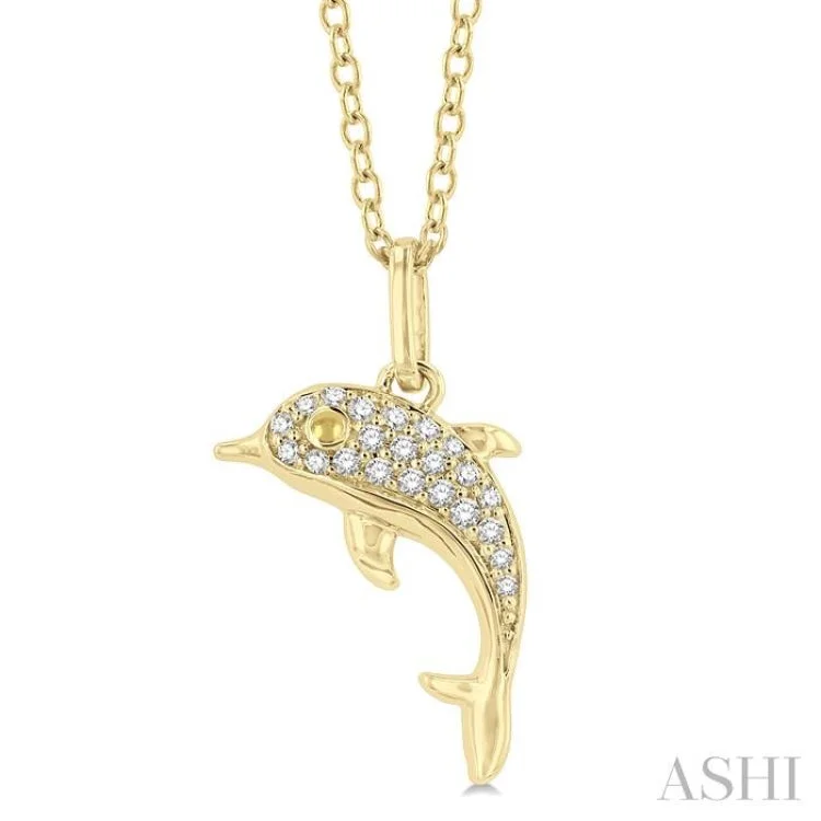 necklaces with gemstone beads -1/10 ctw Petite Nautical Dolphin Round Cut Diamond Fashion Pendant With Chain in 10K Yellow Gold