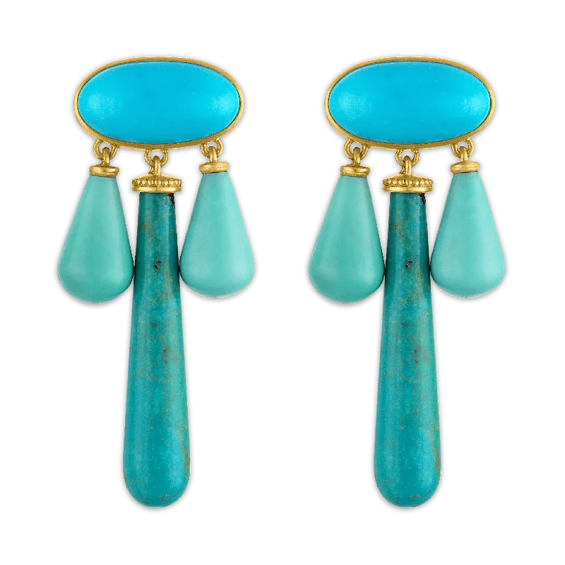 Ladies asymmetrical earrings -Turquoise Trium Drop Earrings