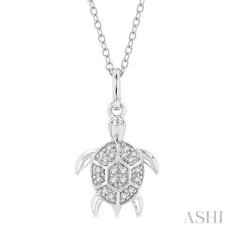 necklaces lightweight daily use -1/10 Ctw Sea Turtle Petite Round Cut Diamond Fashion Pendant With Chain in 10K White Gold