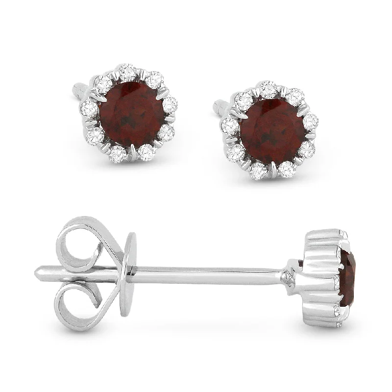 Small stud earrings for ladies -14K White Gold Small Birthstone Diamond Halo Studs