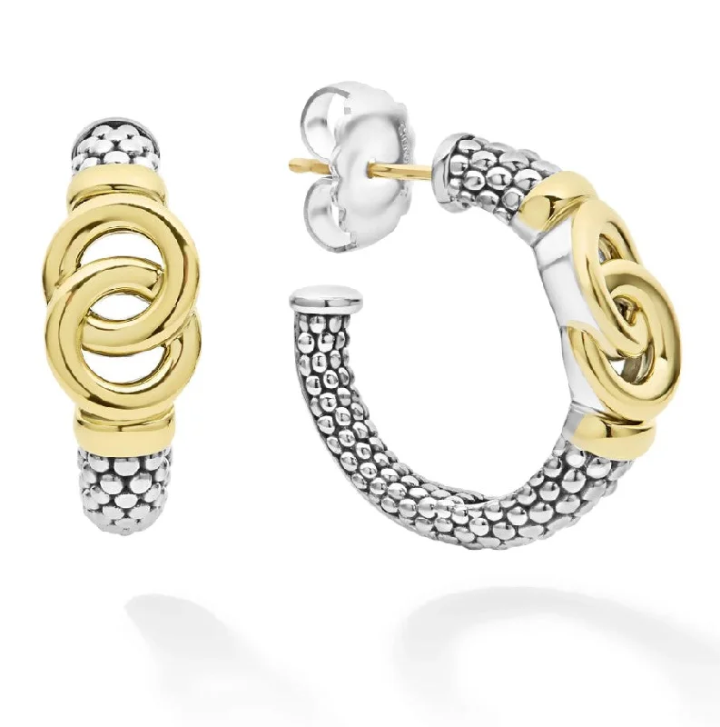 Ladies bold gold earrings -Lagos 18K & Sterling Silver Interlocking Hoop Earrings