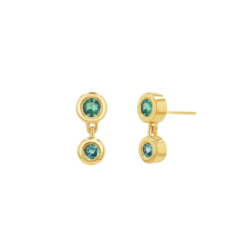 Ladies turquoise stone earrings -Linked Emerald Duo Studs