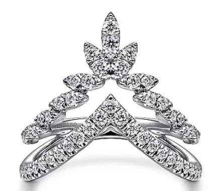 Chunky engagement rings for ladies -14K White Gold Diamond Chevron Ring