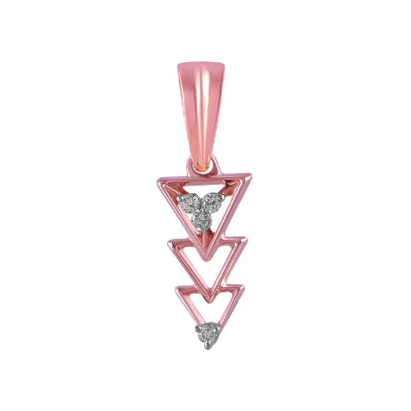 necklaces with lock charm -14k Rose Gold Pendant With 3 Small Inverted Triangles And Diamond Highlights