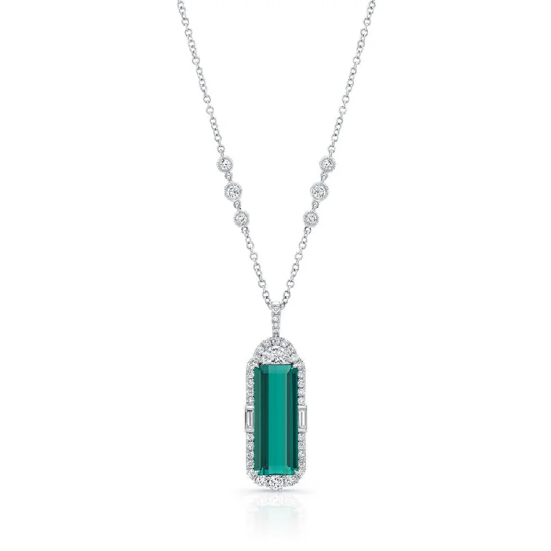 necklaces chic modern style -Uneek Emerald Cut Green Tourmaline Diamond Pendant