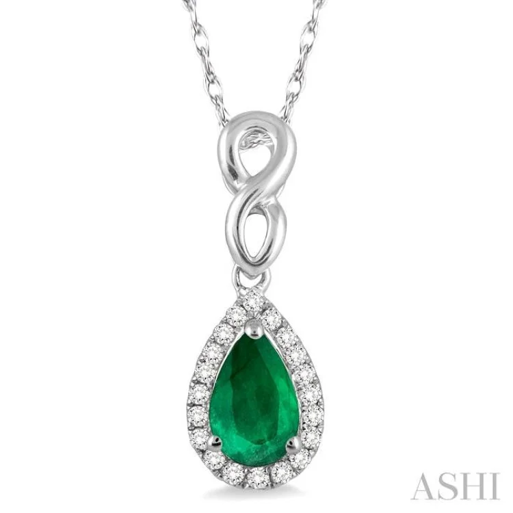 necklaces with teal turquoise -6x4 MM Pear Shape Emerald and 1/10 Ctw Round Cut Diamond Pendant in 10K White Gold with Chain