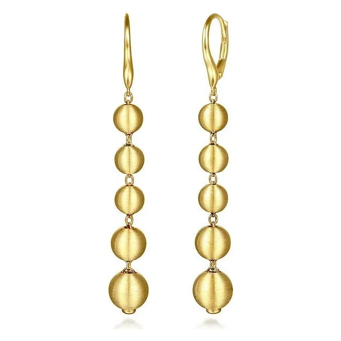 Simple hoop earrings for ladies -Gabriel 14K Yellow Gold Graduating Bujukan Bead Drop Earrings