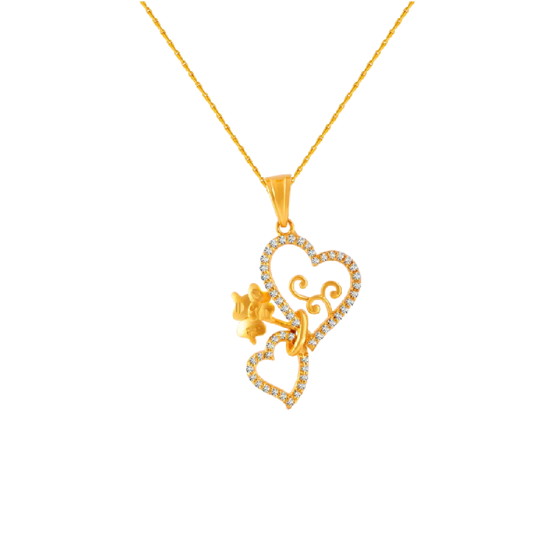 necklaces bold statement piece -22KT (916) Yellow Gold And American Diamond Pendant For Women