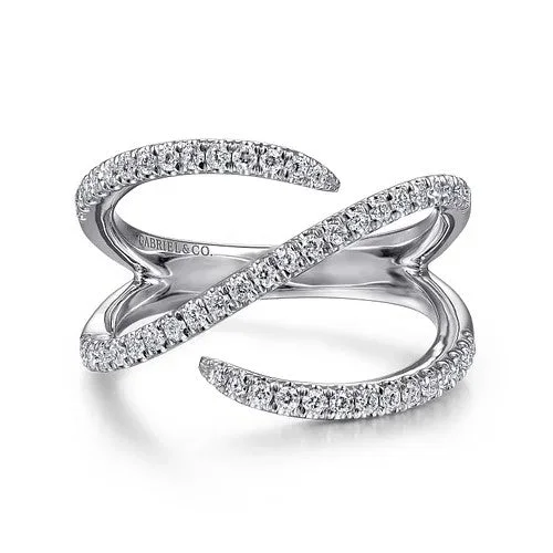 Elegant diamond solitaire engagement rings for women -14K White Gold Abstract Diamond Bypass Wrap Ring