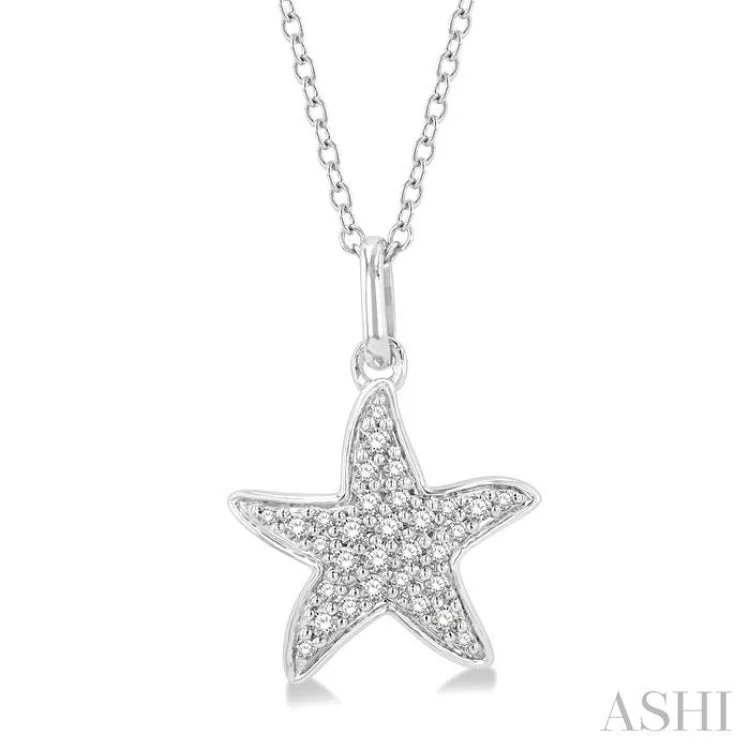 necklaces long chain style -1/10 Ctw Starfish Petite Round Cut Diamond Fashion Pendant With Chain in 10K White Gold