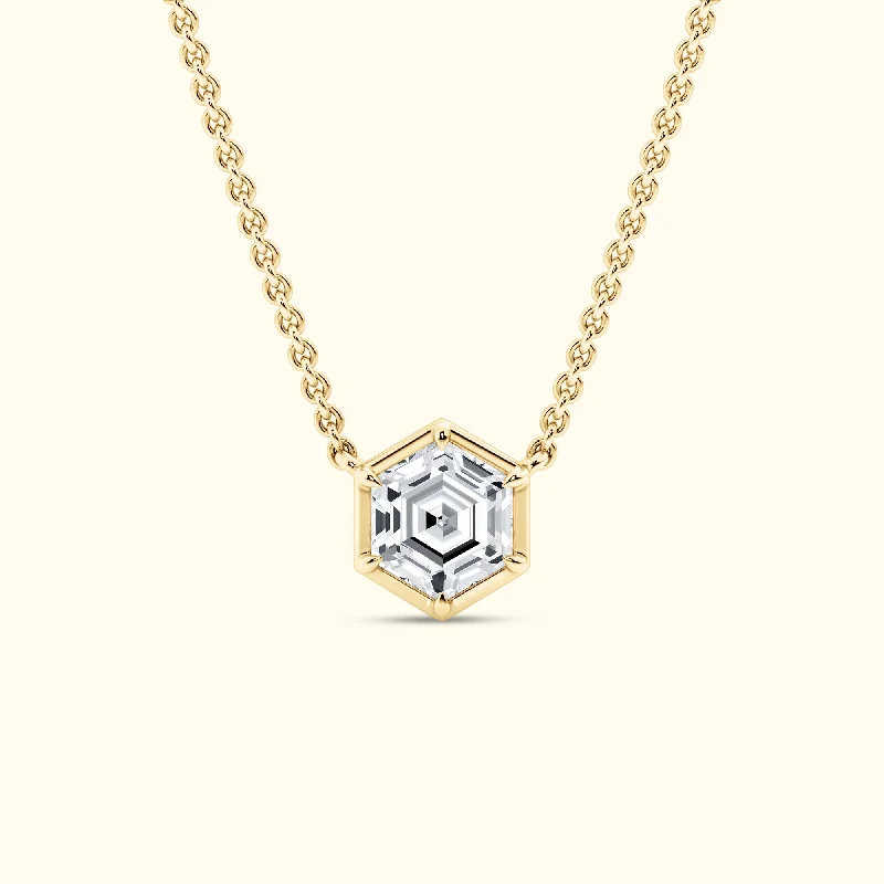 necklaces with diamond accent -Hexagon Cut 1.00ct Diamond Necklace