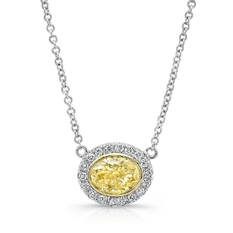 necklaces vintage inspired look -Uneek East-West Oval Yellow Diamond Halo Pendant