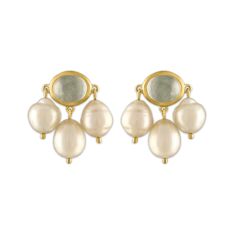 Dainty stud earrings for women -Mango Moonstone and South Sea Pearl Unda Stud Earrings