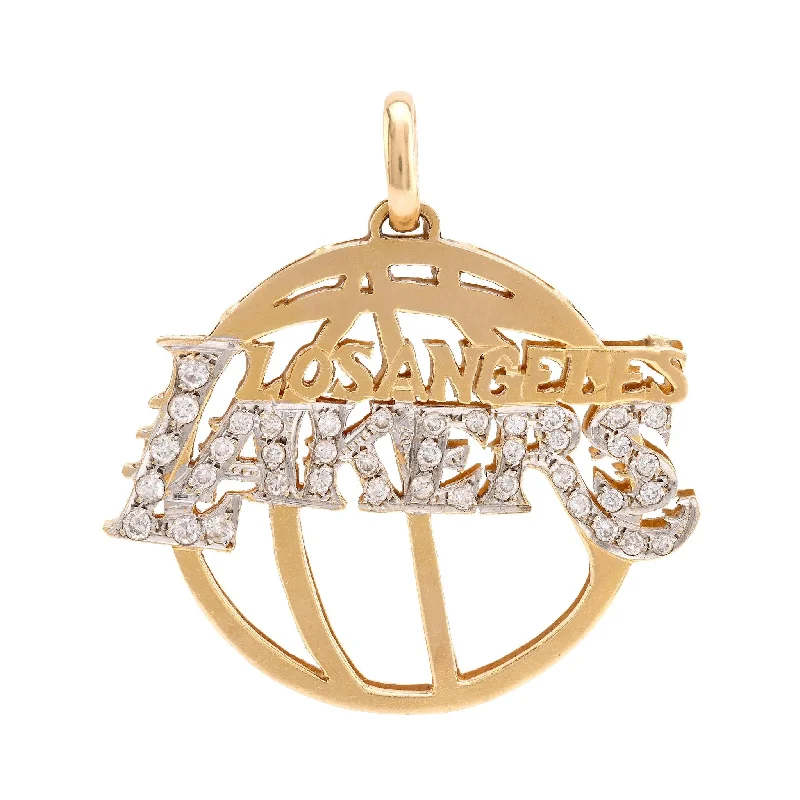 necklaces for beach wear -Modern Diamond 14K Yellow and White Gold Lakers Pendant