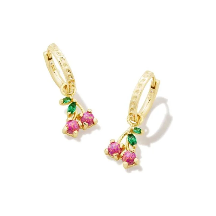 Ladies turquoise stone earrings -Kendra Scott Gold Cherry Convertible Earrings in Berry Kyocera Opal