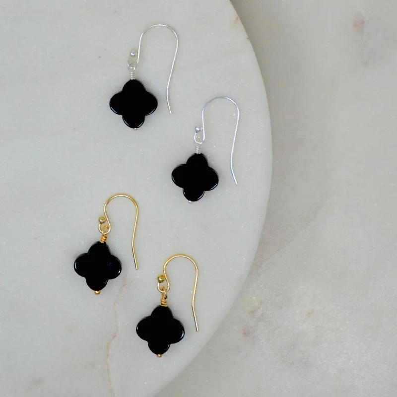 Ladies topaz drop earrings -Payton Clover Earrings - Onyx