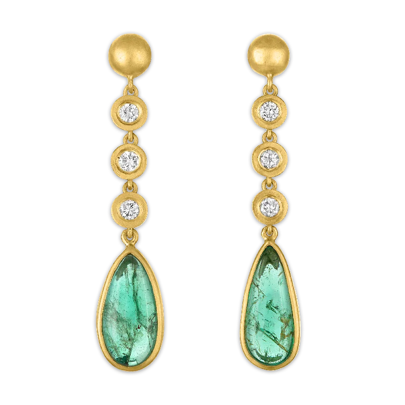 Ladies pearl drop earrings -Three Diamond and Emerald Chime Earrings