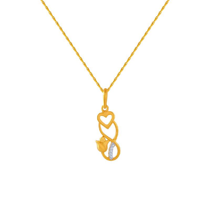 necklaces with heart charm -14KT (585) Yellow Gold And American Diamond Pendant For Women