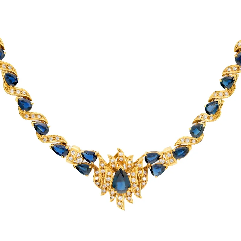 necklaces with aquamarine stone -Vintage 13.30 total weight sapphire diamond 14k yellow gold cocktail necklace