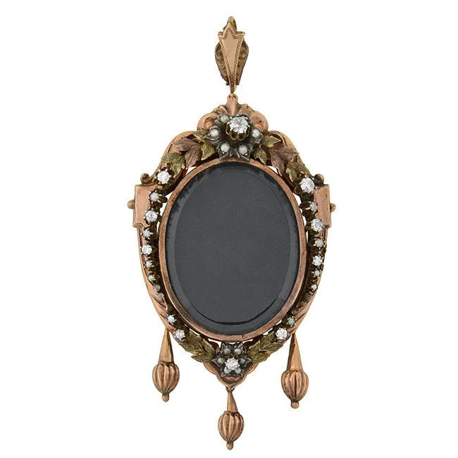 necklaces with topaz blue -Victorian Large 15kt Pearl & Diamond Wreath Open-Faced Locket