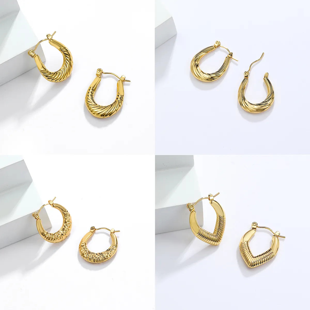 Vintage style ladies earrings -1 Pair Fashion U Shape Stainless Steel Plating Earrings