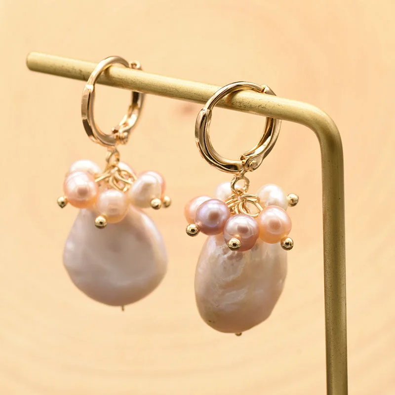 White Pink Purple Pearl Cluster Earrings