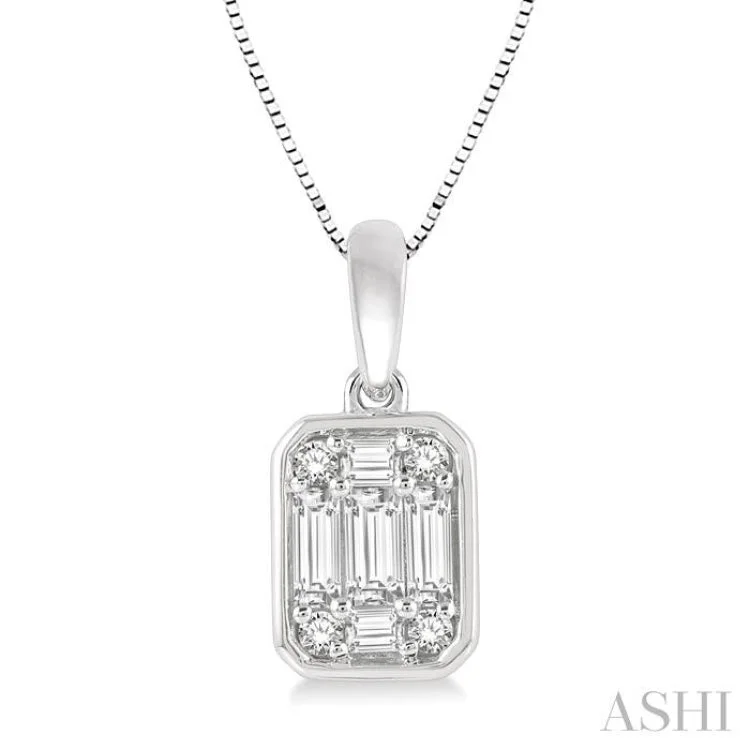 necklaces for special occasions -1/3 Ctw Octagonal Shape Baguette and Round Cut Diamond Pendant With Chain in 14K White Gold