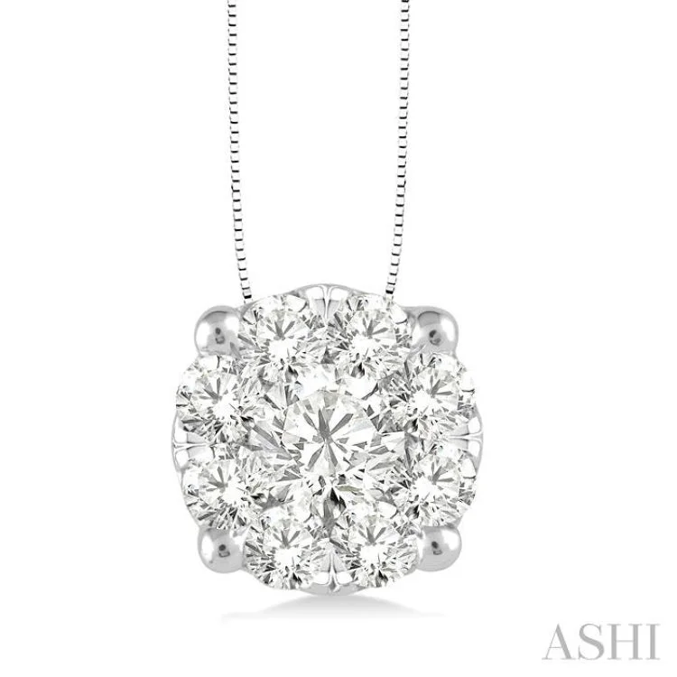 necklaces with gold plating -3/4 Ctw Lovebright Round Cut Diamond Pendant in 14K White Gold with Chain