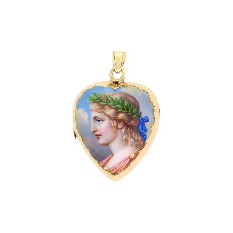 necklaces for office wear -Victorian 18kt Diamond & Enamel Portrait Locket